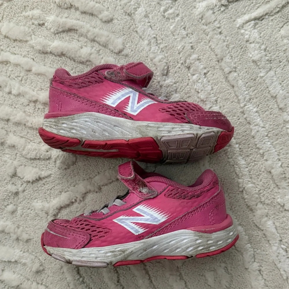 New Balance Kids Bright Pink and Gray Athletic Sneakers